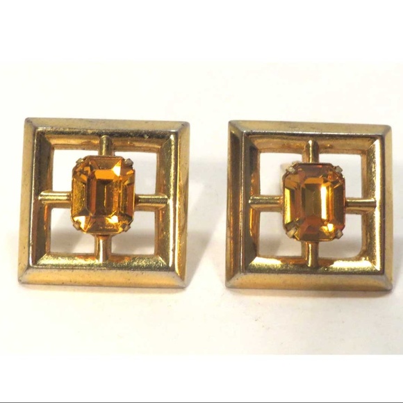 Vintage Other - Vintage Cufflinks - Gold Square w/Topaz